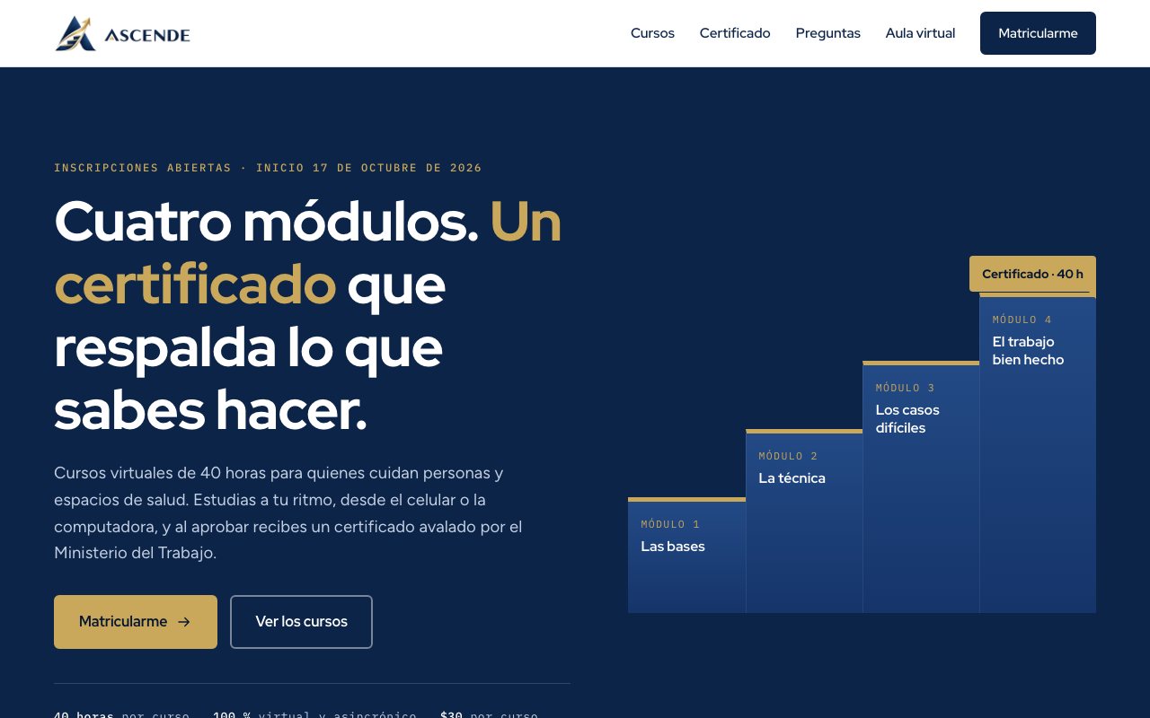 Sitio de cursos y matrícula en línea de ASCENDE